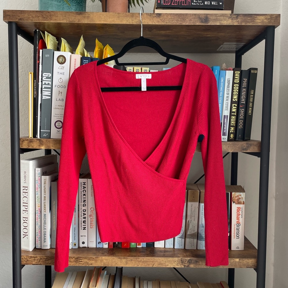 Leith Red V-Neck Sweater Top